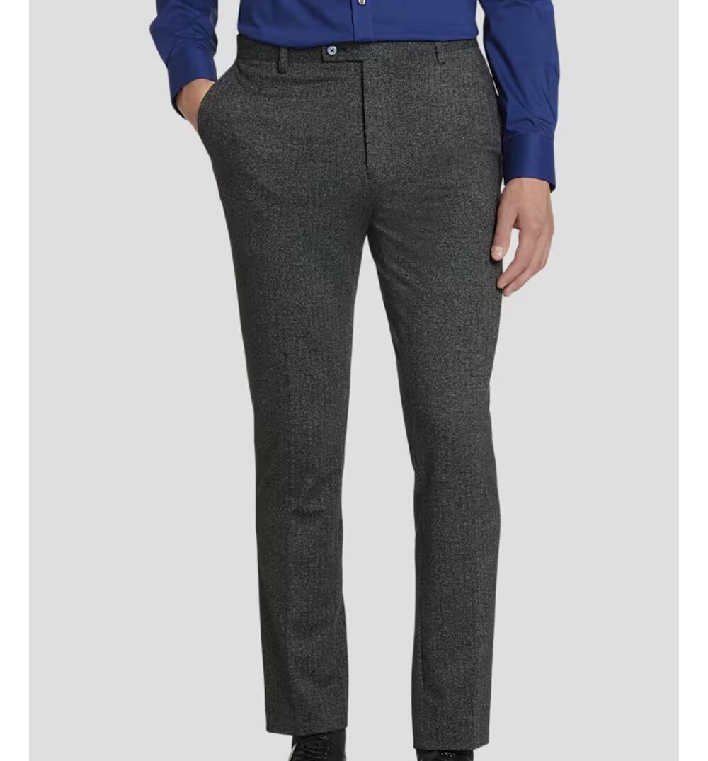 Paisley & Gray Grey Herringbone Tweed Wool Blend Slim Fit Trousers 36/30